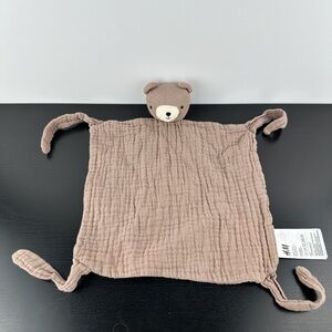 H&M Rare Brown Bear Muslin Lovey Security Blanket 11” Plush Stuffed Teddy HTF